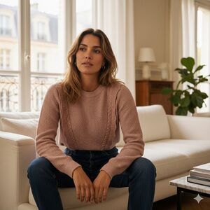 NWOT FatFace Harlee Blush Pink Ruffle Cable Knit Sweater Size 12 Large